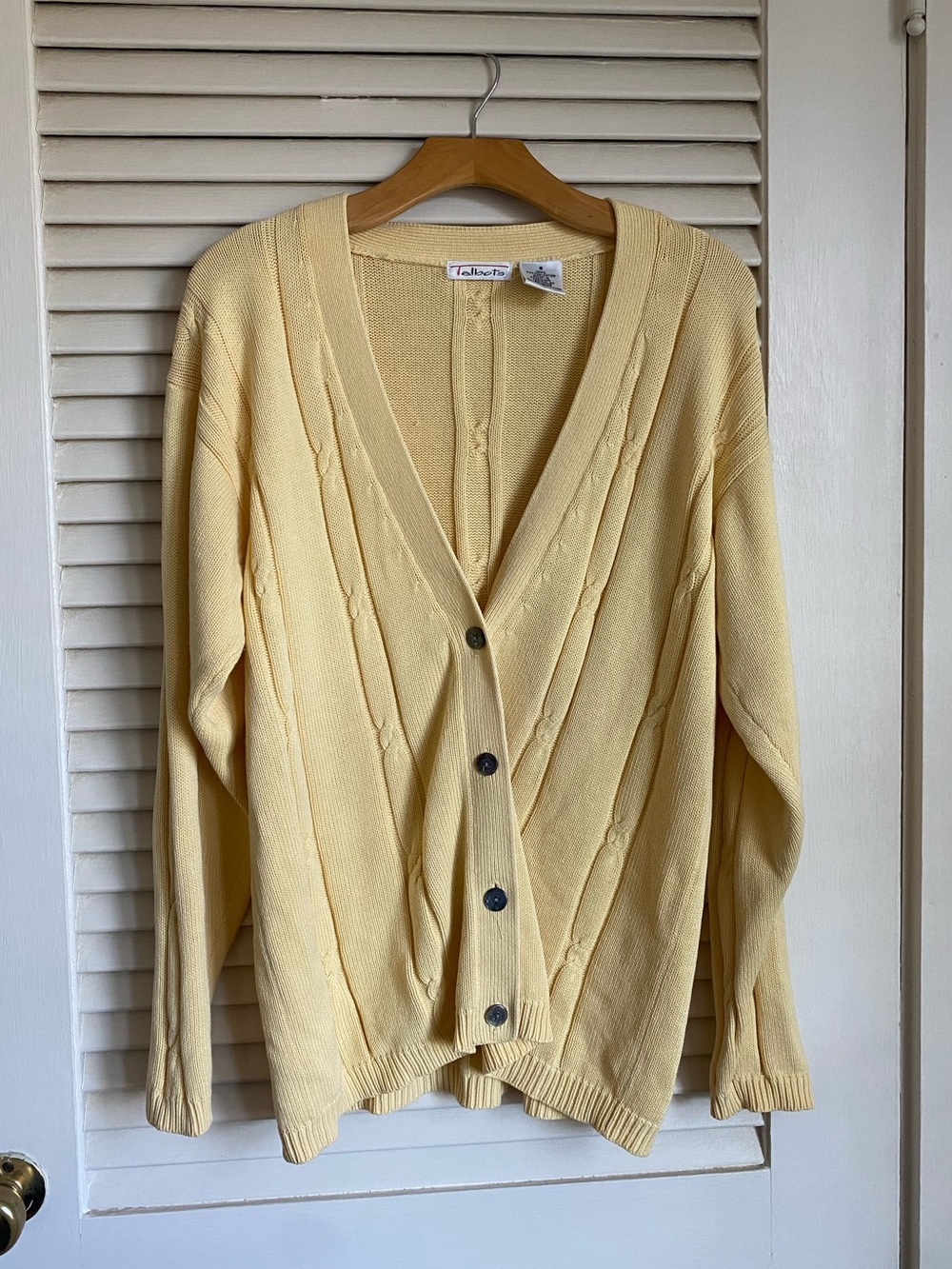 Butter Yellow Talbots Oversized V-Neck Knit Cardigan 100% Cotton Size S